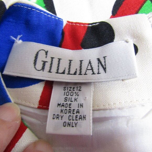 VTG 80s 90s GILLIAN Abstract SILK POP ART Atomic Mod Artsy Geometric Dress M - Picture 8 of 10